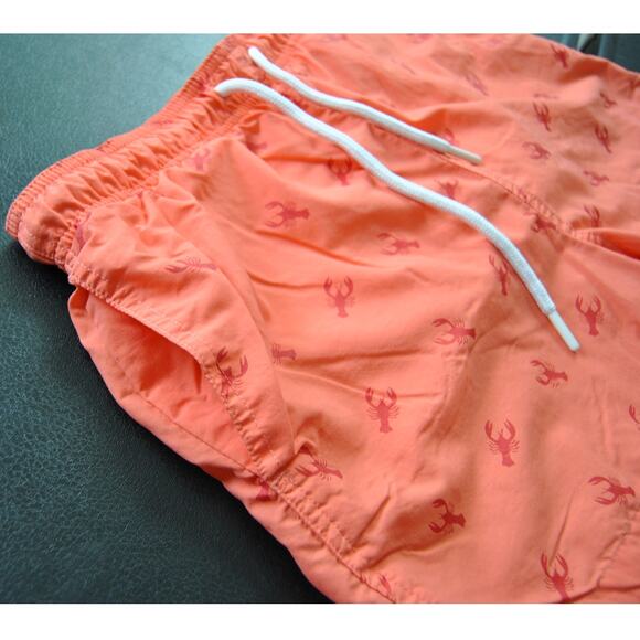 Aquary Orange w/ Red Lobster Pattern Design with Pockets Swim Shorts - Picture 5 of 9